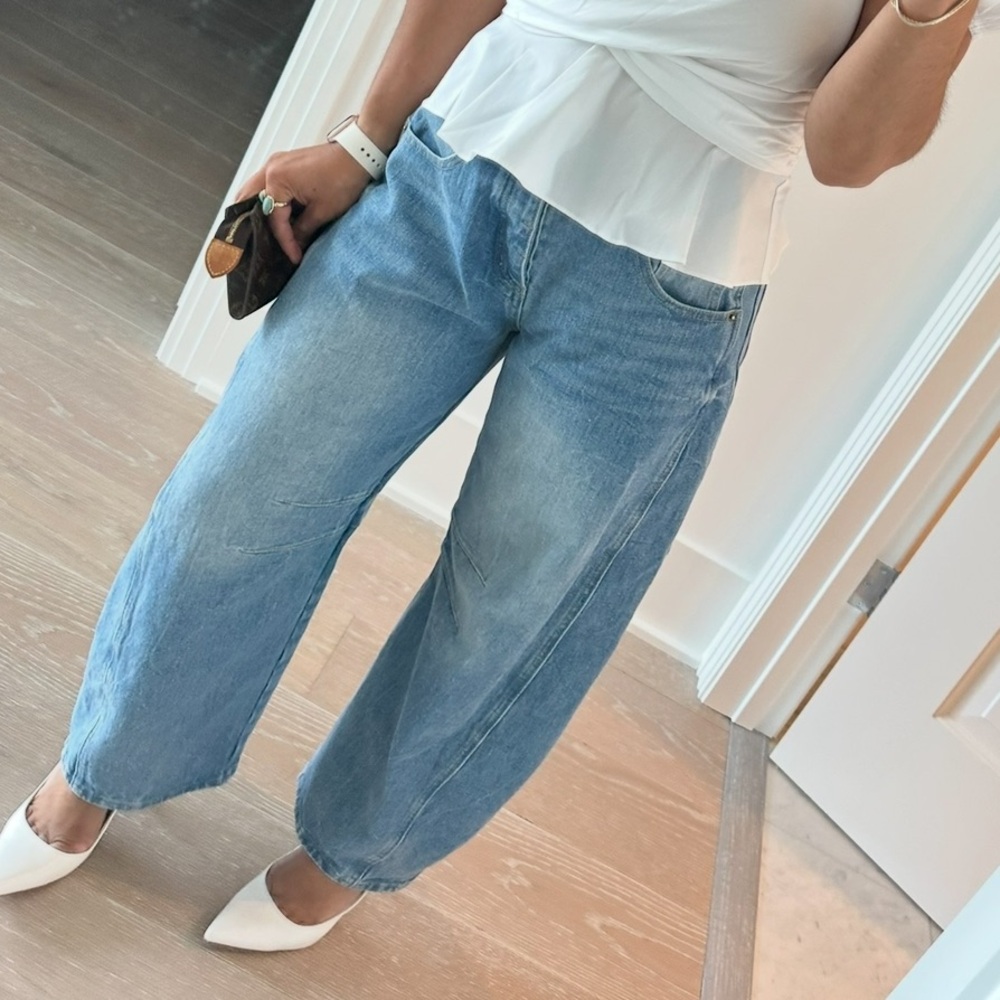 Bobbles & Lace Barrel Jeans in Classic Blue